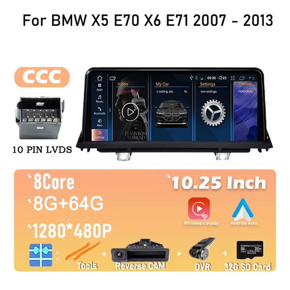 Android 14 For BMW X5 E70 X6 E71 2007 - 2013 Original CCC or CIC System Car Radio Stereo Video Player GPS Navigation Multimedia