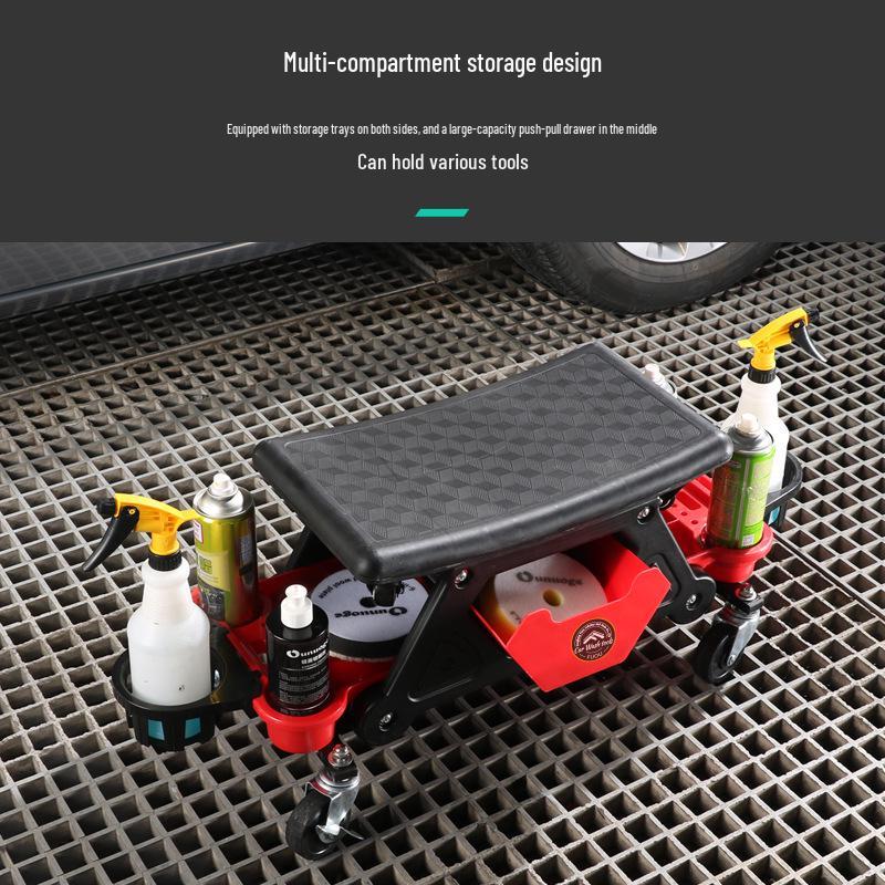 Car Detailing & Polishing Stool with Removable Seat and Sliding Creeper