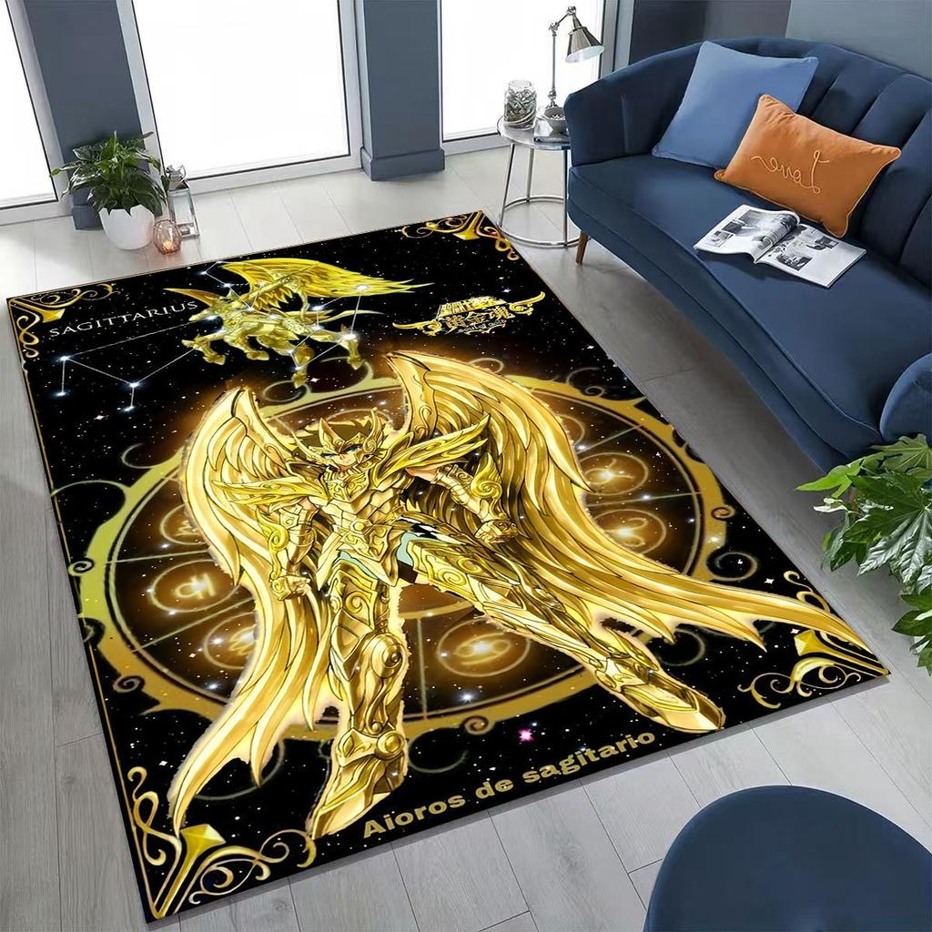Retro Anime Saint Seiya Gold Saint Cartoon Rug for Bedroom Living Room Sofa Home Doormat Decor,Kids Play Non-slip Floor Mat Gift