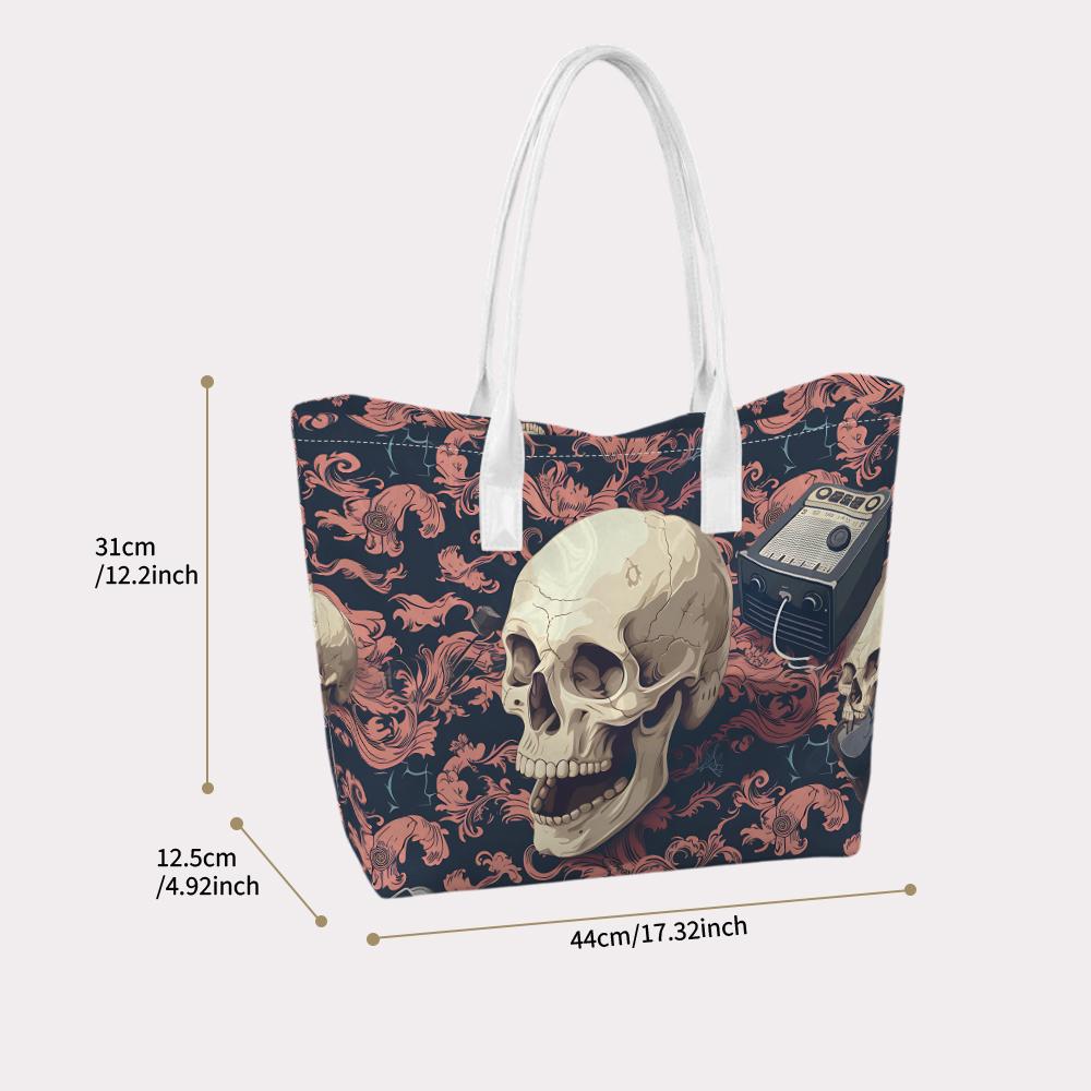 Gothic Skull Pattern Tote Bag Retro Design Daily Use Shoulder Bag Stylish Shopping Handbag