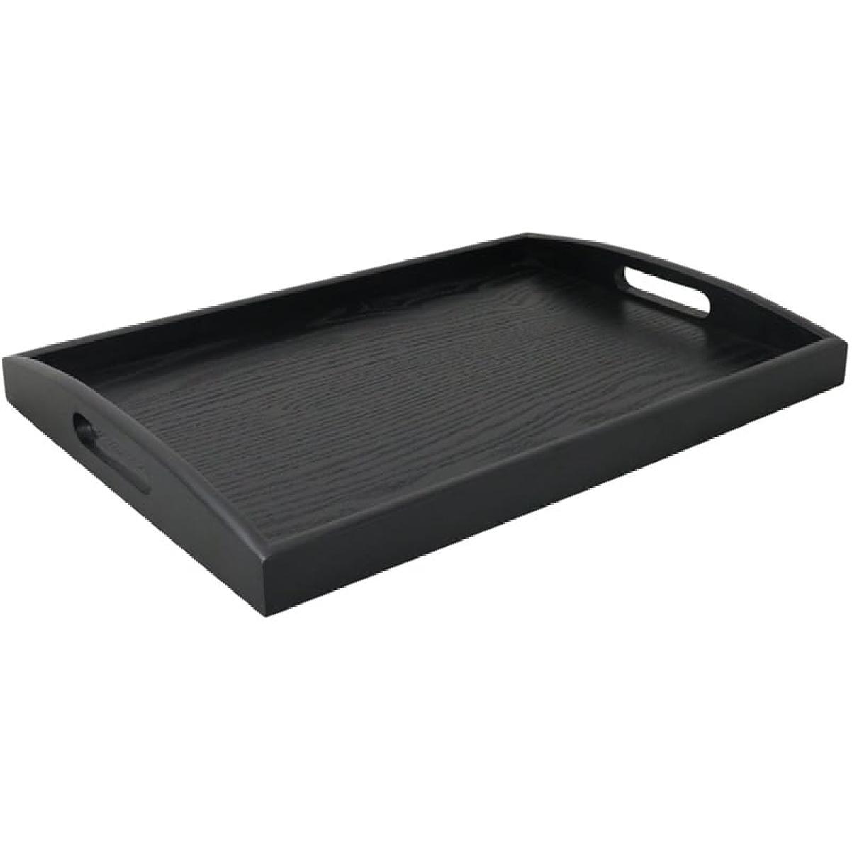 DILLMAN Serving Tray Large Black Wood Rectangle Food Tray Butler Tray Breakfast Tray with Handles (Large) 15.4 x 11.4 x 1.6
