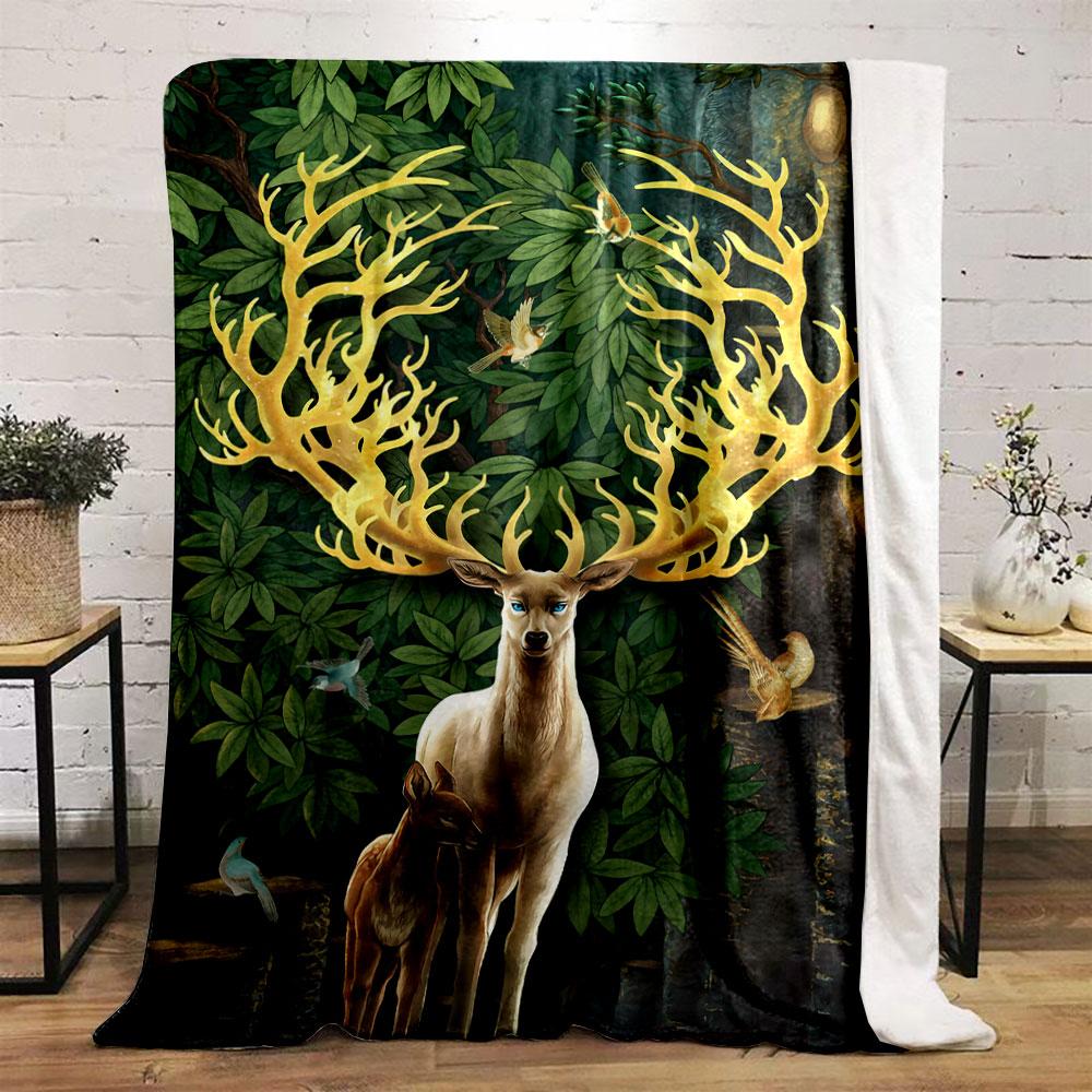 Golden Antler Deer Forest Blanket bedroom Blanket for Livingroom Couch lunch break Soft throw for Friend's festival Gift