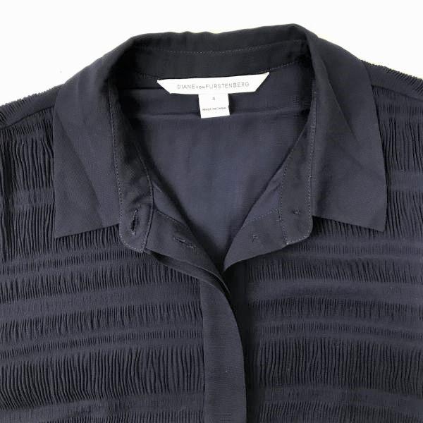 Diane von Furstenberg Sheer Shirt Dress 4 Women XL Navy No Lining Spring Summer Diane von Furstenberg(USED)