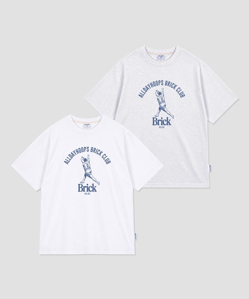 ALL DAY HOOPS Brick Club Oversized Short Sleeve T-Shirt Melange White