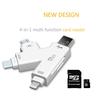 USB 2.0 SD Kart Okuyucu 4'ü 1 Arada Çok Fonksiyonlu Lightning Tip-C USB Mikro USB Arayüzü K Şekli Tasarımı