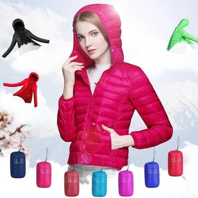 Damen Leichter Daunenmantel Herbst Winter Slim Kapuzenkragen Langarm Reißverschluss Einfarbig Jacke M-5XL