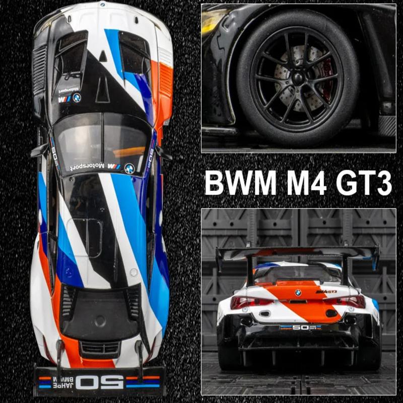 1:24 BMW M4 GT3 Alloy Sports Car Model Die-cast Metal Toy Car Vehicle Model Simulation Sound and Light Pull Back Collection Children's Gift