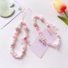 S 1 Piece Love Heart Bow Strawberry Girls Phone Charm Strap Fashion Beads Keychain Lanyard Bracelet Cellphone Decoration