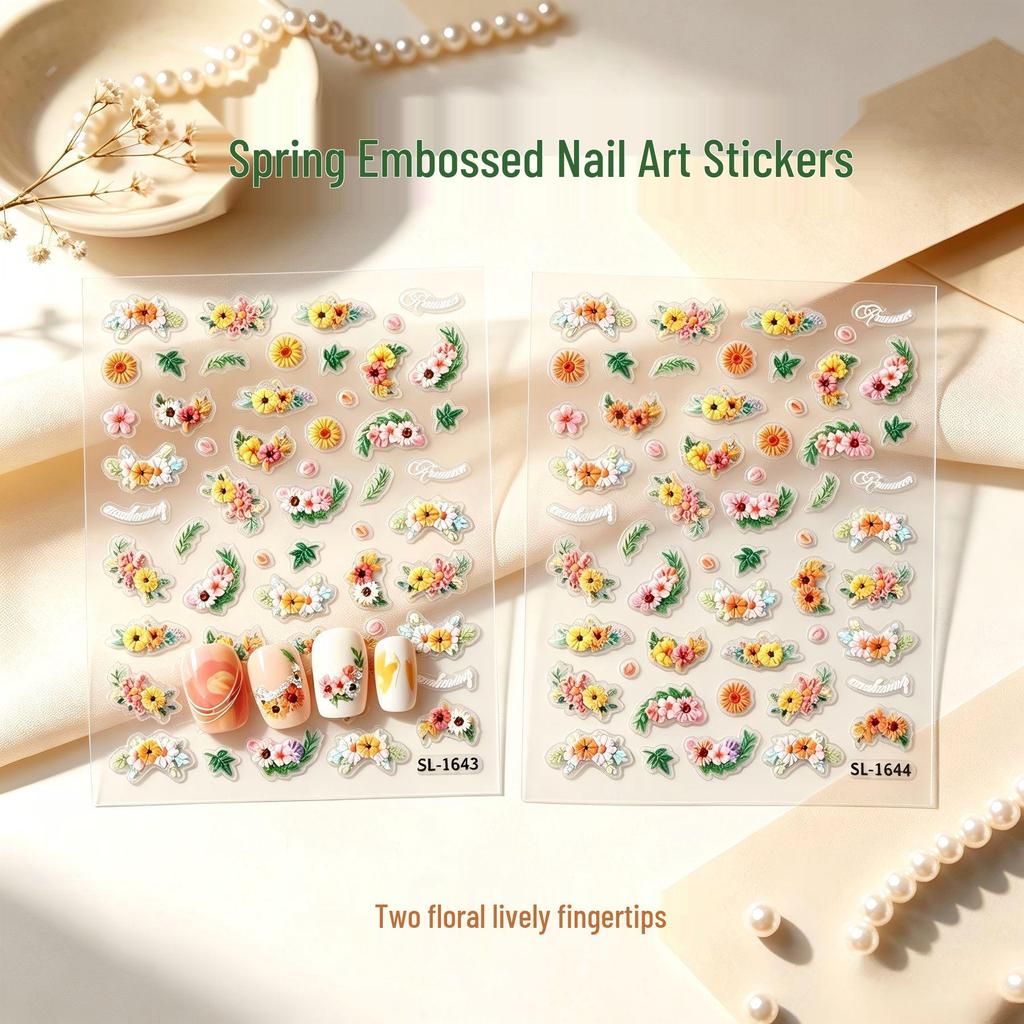 Korean INS Style 3D Embossed Dopamine Flower Nail Art Stickers