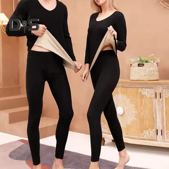 2 Teile/Satz Winter Thermo-Unterwäsche-Set für Damen, Rundhalsausschnitt, nahtlos, langärmlig, warm, Slim Fit, hochelastisch, Pyjama-Set für kaltes Wetter, Homewear, Nachtwäsche