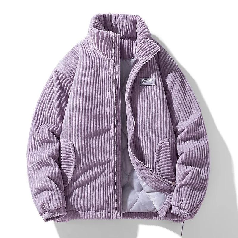 Winter Fashion Casual Parkas Men Stand Collar Solid Color Outerwear Corduroy Thicken Warm Jacket Padded Jacket
