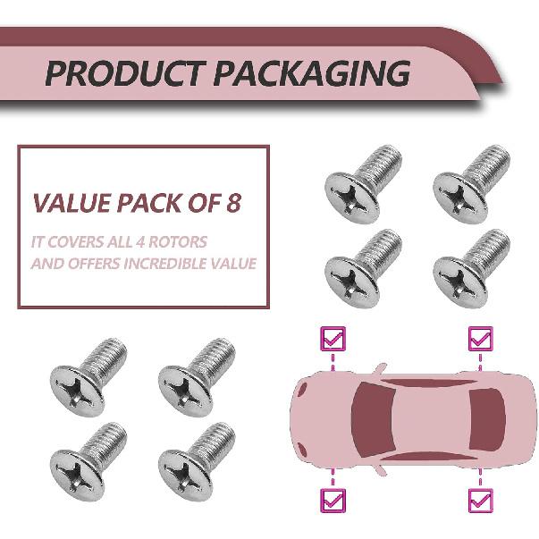 Pleoos Stainless Steel Brake Disc Rotor Screws, Screw Rotor Brake Disc Retaining Compatible With Honda, Acura, Hyundai and Kia Models, Stainless