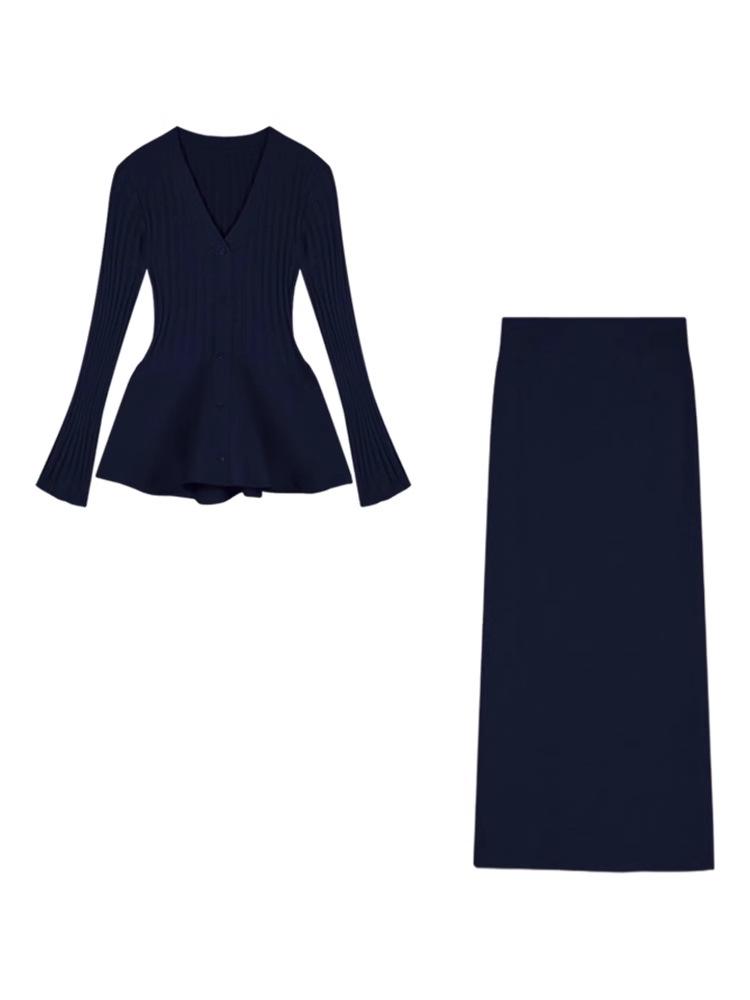 2025 Autumn French Knit Sweater & Waist-Cinched Skirt Set for Women & Girls