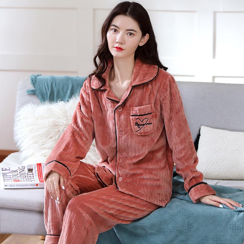 Women's Coral Fleece Pajamas - Thick, Warm Flannel for Autumn & Winter; Cute and Outdoor-Friendly Home Wear