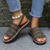 Large Size Sandals Women's New Flat-bottomed Woven Casual Outer Wear One-word Buckle Belt Comfortable Women's Sandals
