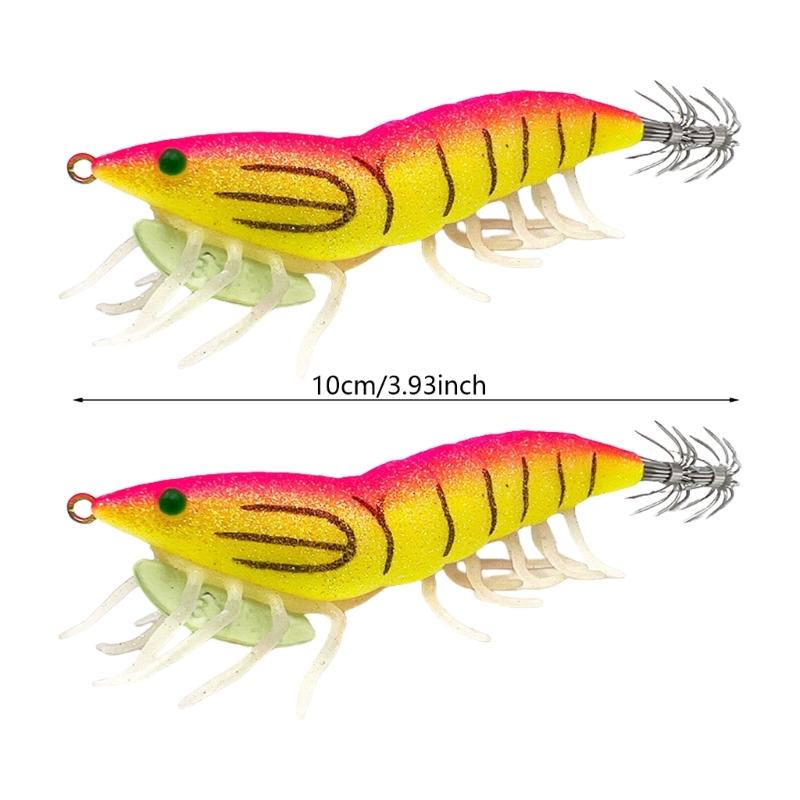 Fishing Lures Shrimp Lures Baits Glow Jig Hook Glow Squid Jig Artificial Baits Cuttlefish Hook with Rings Bead