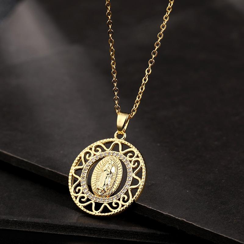 European and American Fashion Micro inlaid Color Zircon Pendant Women's Jewelry Virgin Mary Necklace