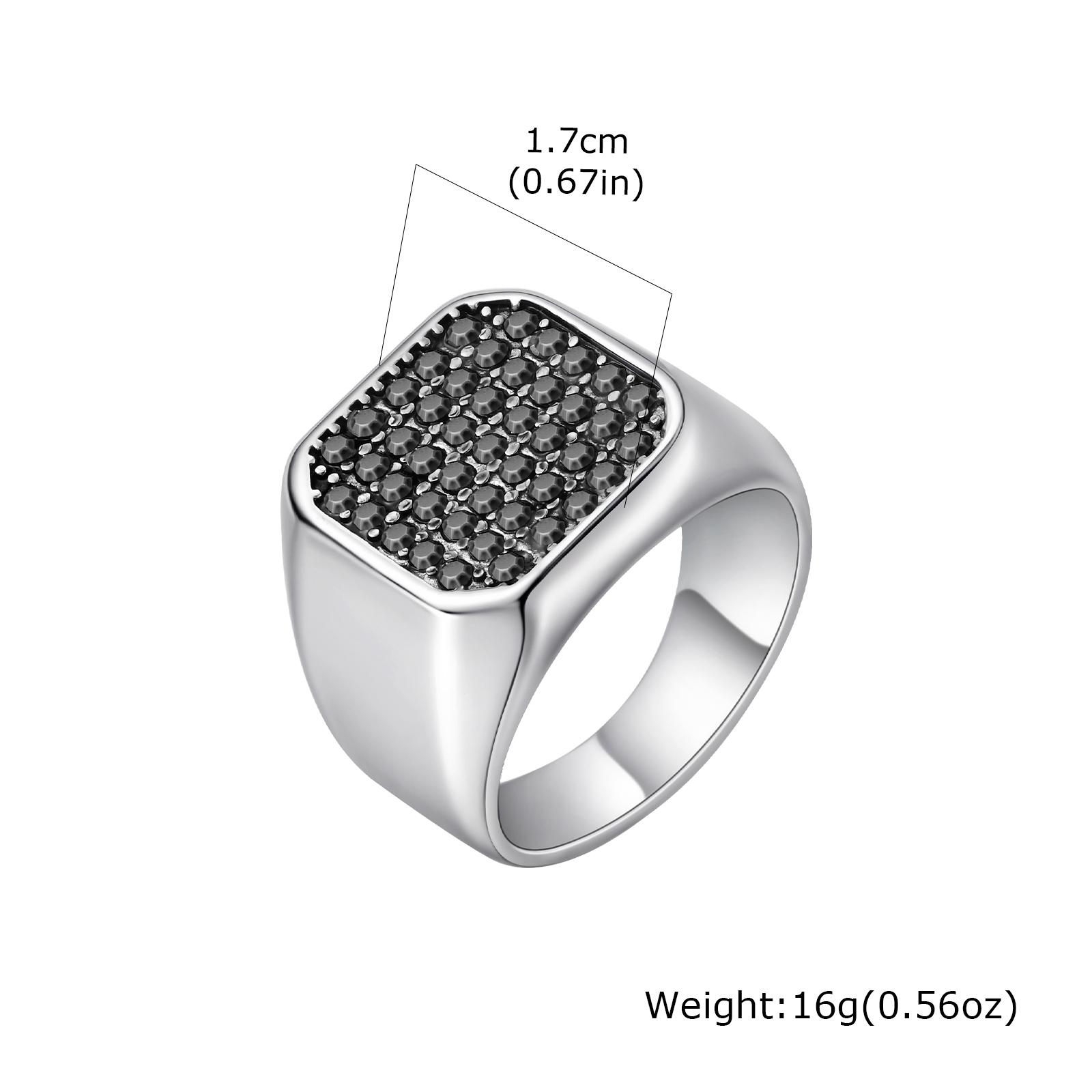 

Punk Style Stainless Steel Signet Square Finger Rings for Men, Waterproof Gray Cubic Zircon Chunky Ring, Fashion Jewelry Gift 7