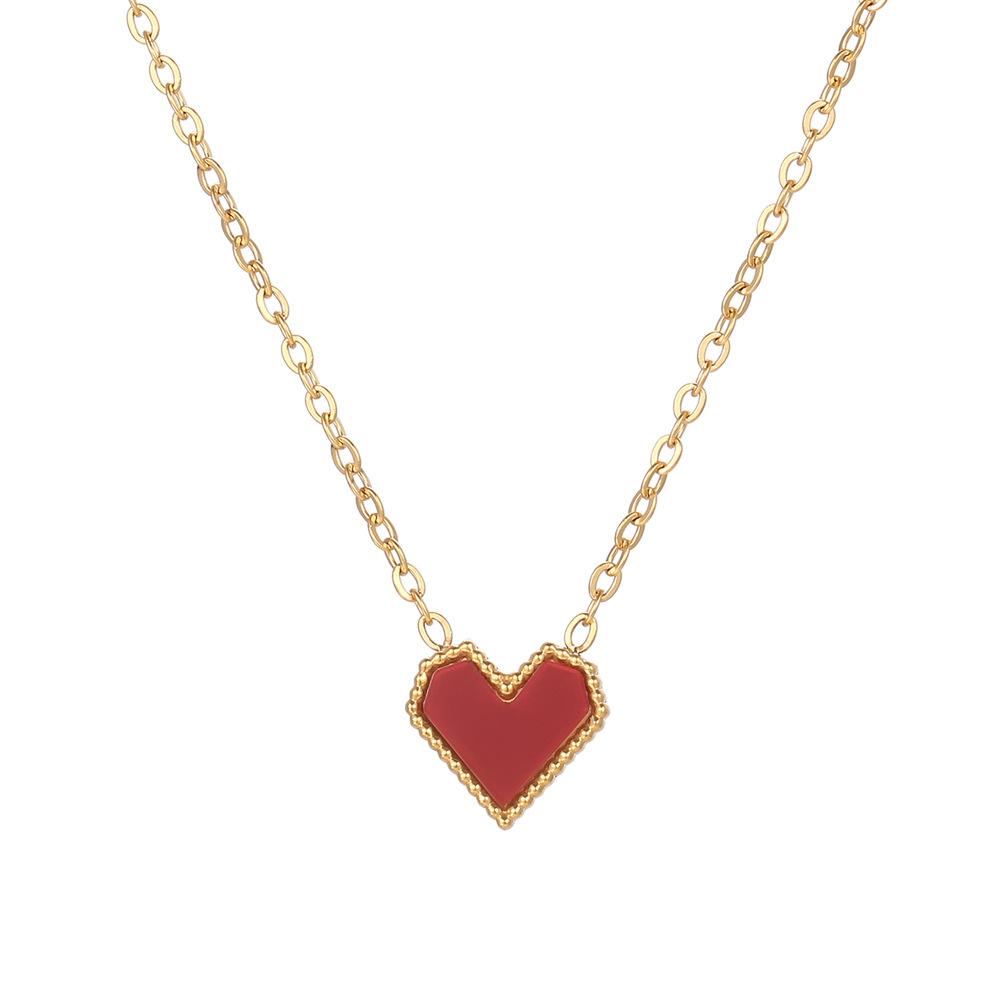 Vintage Stainless Steel Red Little Red Heart Peach Necklace Fashionable Jewelry for Women for Gifts and Parties 35cm&heart красный