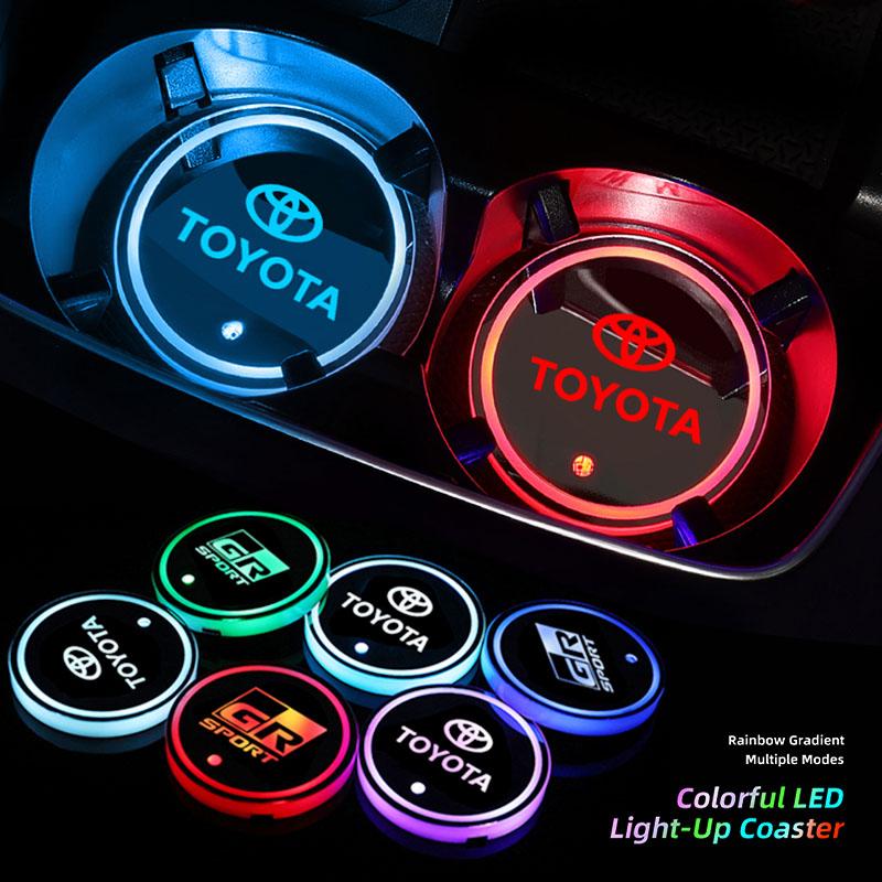 2Pcs Car Water Cup Pad LED Rechargeable Colorful Coaster Keyring For Toyota Camry RAV4 Corolla CHR Prado Auris Yaris Prius Hilux