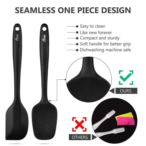 Hotec Silicone Spatula, Heat-Resistant Silicone Baking Utensils, Yogurt Spoon, Cake, Cream, Cooking Utensils, Baking Utensils (Set of 5, Black)