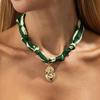Salircon Trendy Handmade Green Silk Ribbon Love Heart Pendant Necklace for Women Elegant Adjustable Clavicle Chain Charm Jewelry