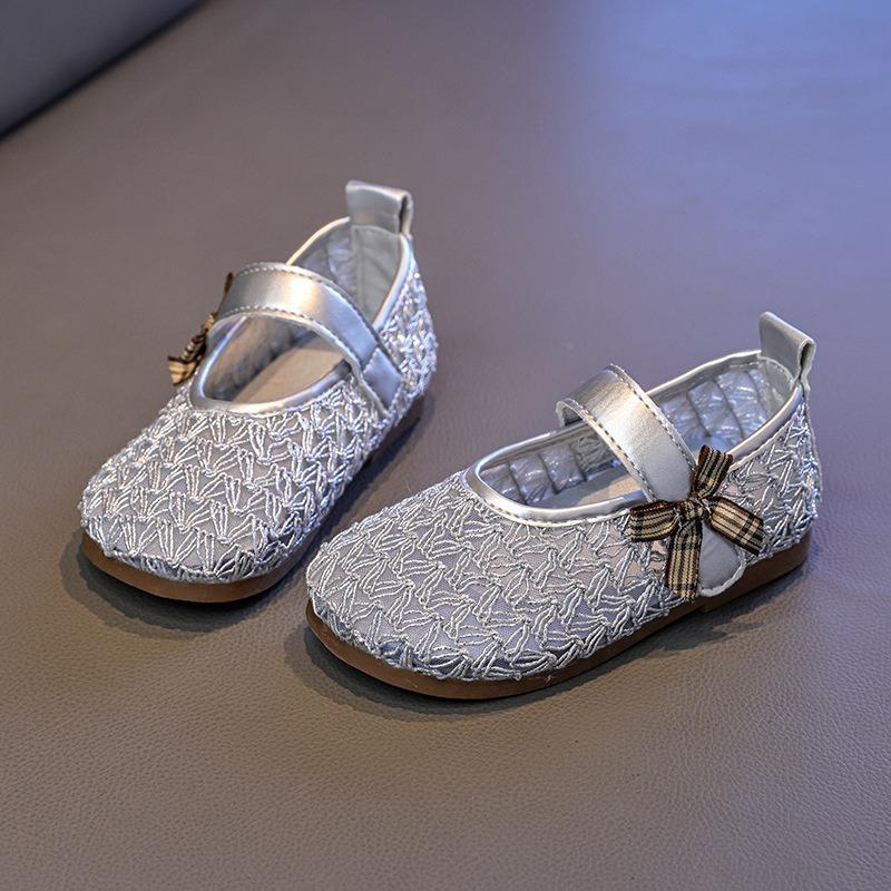 Girls' Princess Shoes Soft-Sole Non-Slip Leather Shoes, Breathable Mesh Hollow-Out Casual Shoes for Toddlers