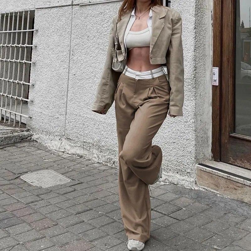 Women Casual Straight Pants 2022 Autumn Winter High Waist Pleated Office Ladies Trousers Elegant Simple Loose Female Trousers