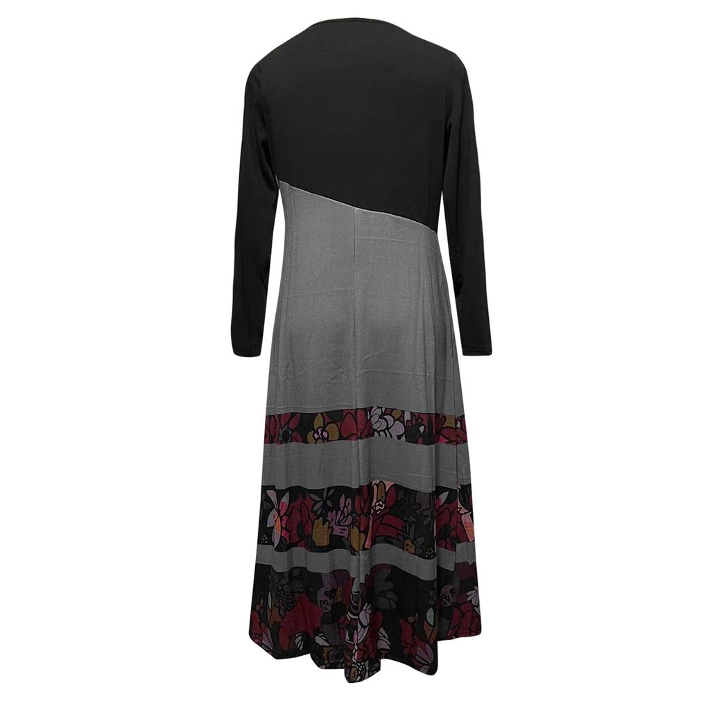 Dámské ležérní maxi šaty s dlouhým rukávem a bohémským potiskem