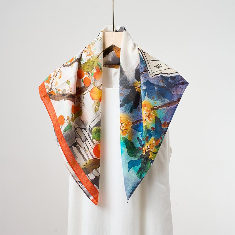 Versatile Printed Lightweight Breathable Women Square Neck Scarf For Spring Summer