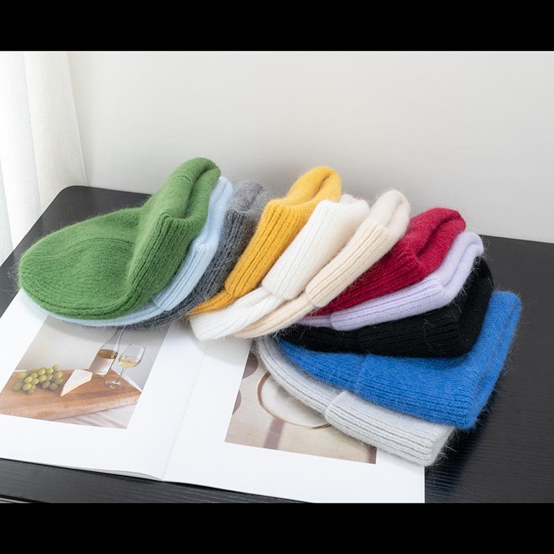 Korėjietiškos saldainių spalvos triušio kailio kepurė su gobtuvu, moteriška, šilta megzta kepurė, korėjietiška japoniška šalta kepurė Instagram virusinė tendencija