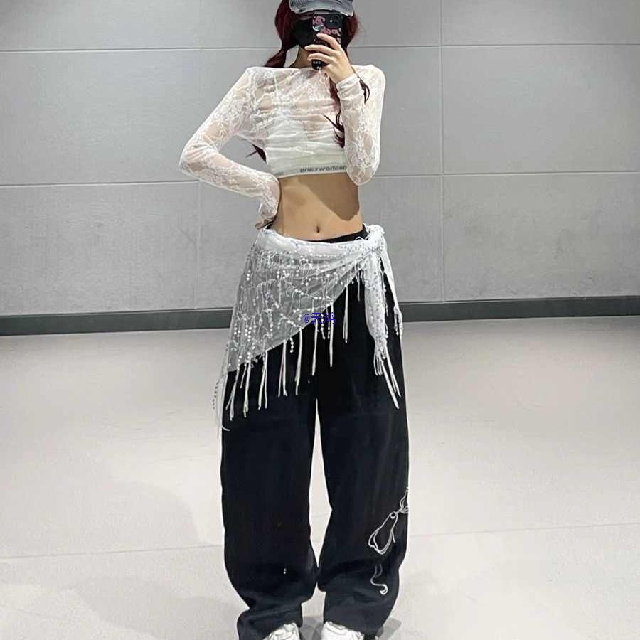 

Блестящий платок на бедра с кисточками для джазового танца Black and Silver