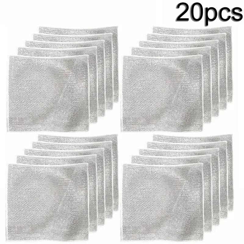 10/20pcs Magic Dishcloth Silver Wire Cleaning Kitchen Cloth Thickened Microfiber Wash Towel Built-in Sponge Steel Wire Ball Rag