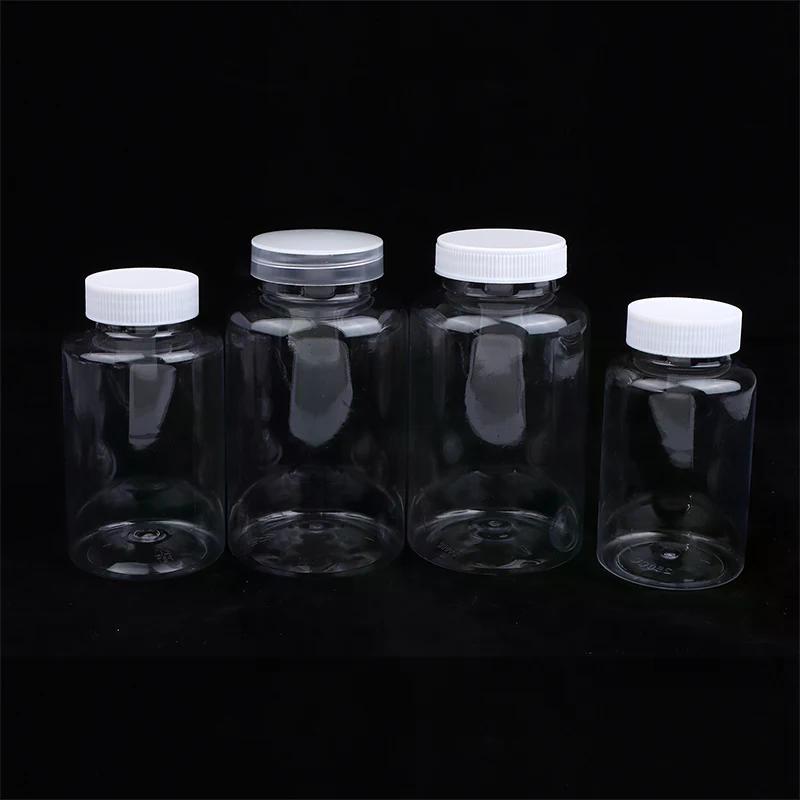 Frasco de Plástico Transparente 15-500ML Boca Larga Frasco de Medicamento com Tampa de Rosca Selo Frascos Recipiente para Reagente Líquido Grau Alimentar