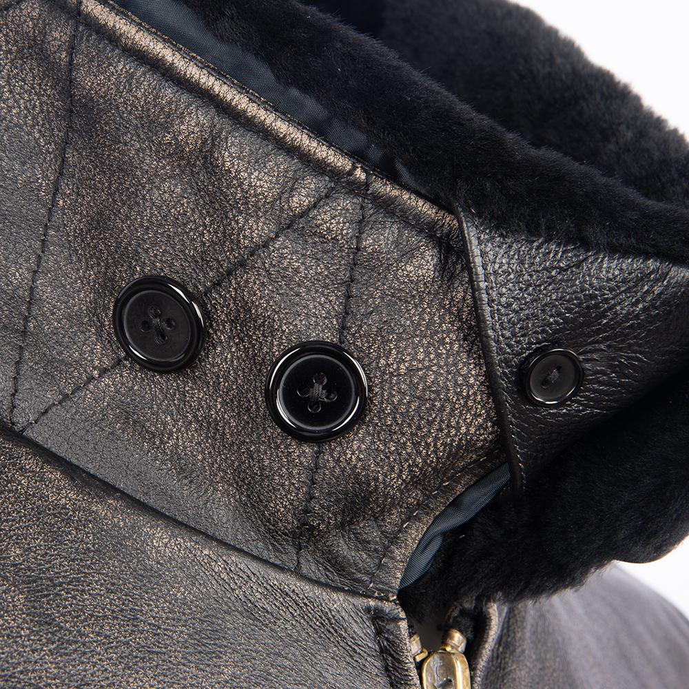 Maplesteed Super G1 Flight Jacket Men Gray Leather Jacket Vintage Quilted Natural Cowhide Fur