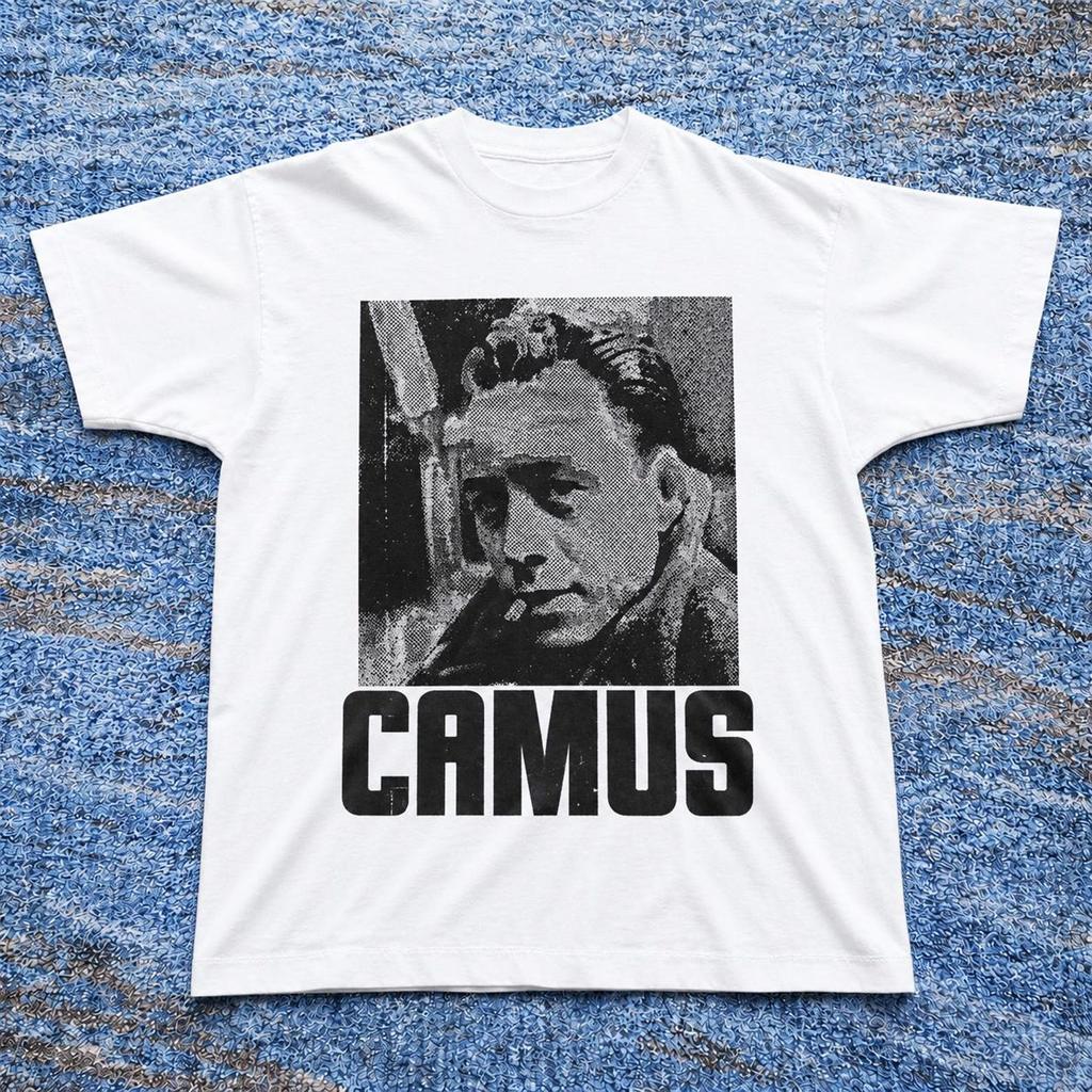Albert Camus Portrait Graphic Tee, Literary Philosophy T-Shirt, Dark Academia Book Lover Apparel