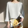 A New Summer Loose and Elegant Round-neck T-shirt for Women's Wear, A Simple Ice Silk Nine-quarter Sleeve Top