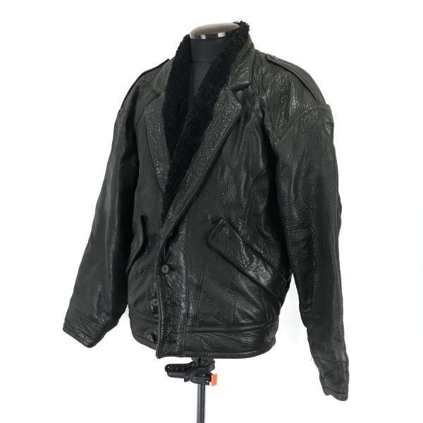 Made in Italy Vintage Boa Collar Leather Riders Jacket Men’s L Black(USED)