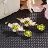 Huitan Aesthetic Women Drop Earrings Imitation Pearl Elegant Wedding Engagement Accessories Inlaid Shiny Green CZ Party JewelryGood Product