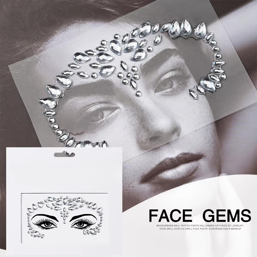 Eco-Friendly Fashion 3D Mermaid Face Gem Crystal Rhinestone Temporary Tattoo Stickers Shiny Glitter for Festival Prom Party