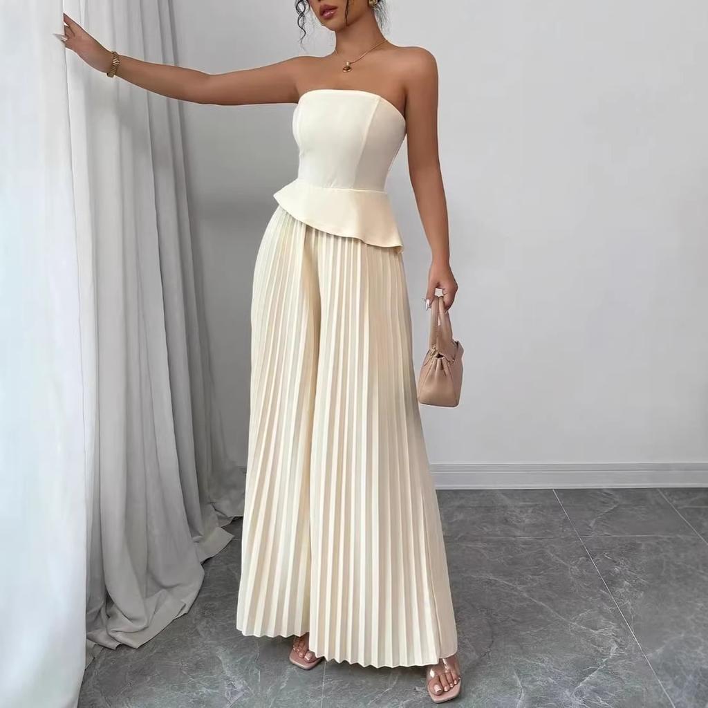 Ropa de mujer europea y americana comercio exterior transfronterizo verano 2026 nuevo top de tubo fino simple tendencia elegante mono falda pantalón de pierna ancha