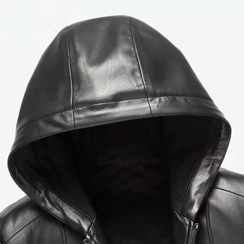 Lederjacke mit Kapuze Herren Neu Winter Samt Verdickt Mittel und Lang Lässig Herren Lederjacke