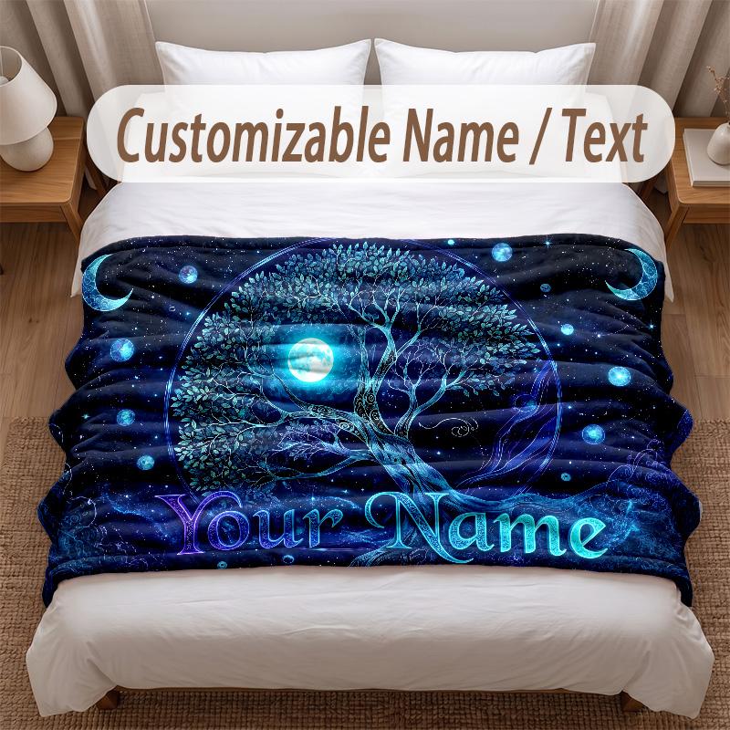 Pătură moale cu tematica Arborele Vieții Personalizată cu Numele Clientului Text Imprimat Pătură Caldă Decor pentru Casă Canapea Dormitor