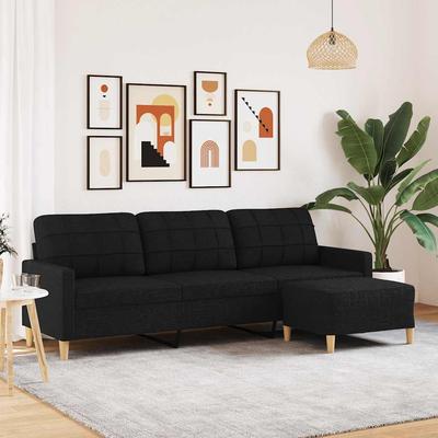 Vidaxl 3-Osobowa Sofa Z Podnóżkiem, Czarna, 210 Cm, Tkaniną