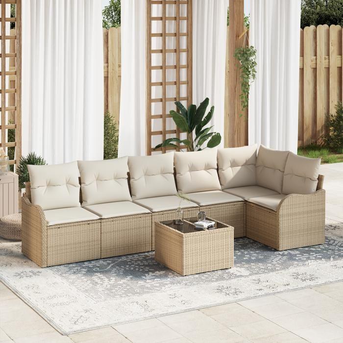 Ensemble de 7 canapés de jardin vidaXL avec coussins en poly rotin brun, Canapé de jardin 2 places vidaXL avec coussins 3345731