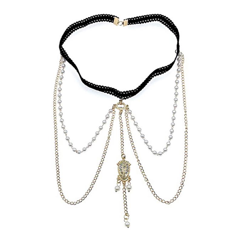 Beach Gold Color Multi-Layers Pearl Thigh Chain Women'S Trend  Leg Chain Fringe Geometric Body Jewelry