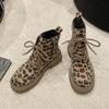 Shoes for Women 2025 Lace Up Zipper Casual Lady Fashion Boots Winter Round Toe Mixed Colors Leopard Chunky Heels Plus Size Boots