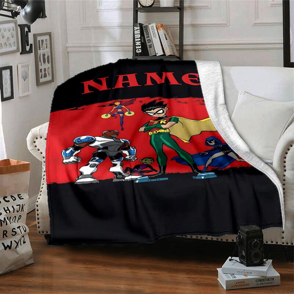 Teen Titans Team Pose Throw Customizable Blanket Customize Text Soft Cozy Throw For Sofa Couch Office Bed Picnics Ideal For All Seasons Playful Design