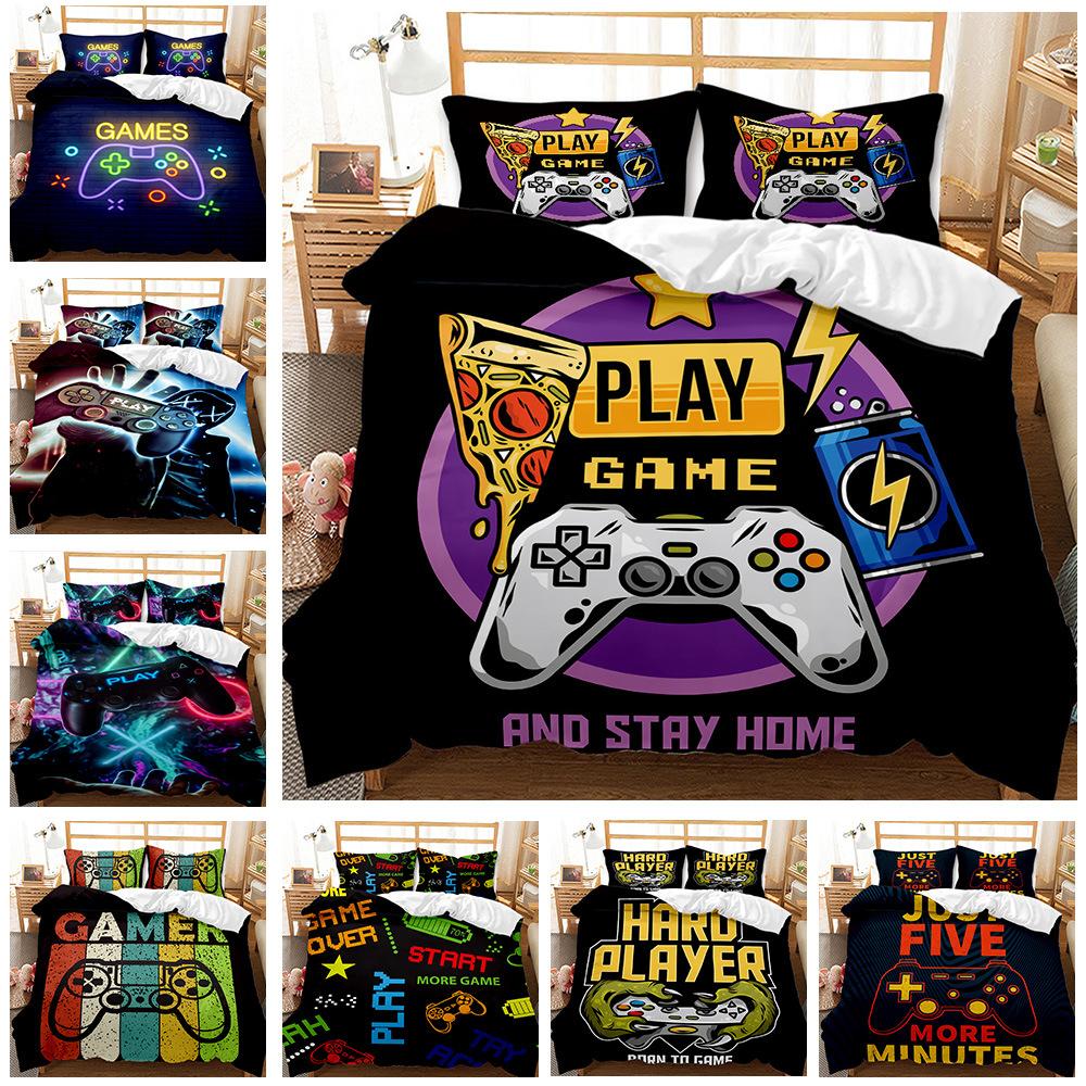

Gamepad Mobile Game Elements 3D Digital Printing Bed Three-Piece Kit Quilt Cover 180 * 220 (three-piece set) (90g)