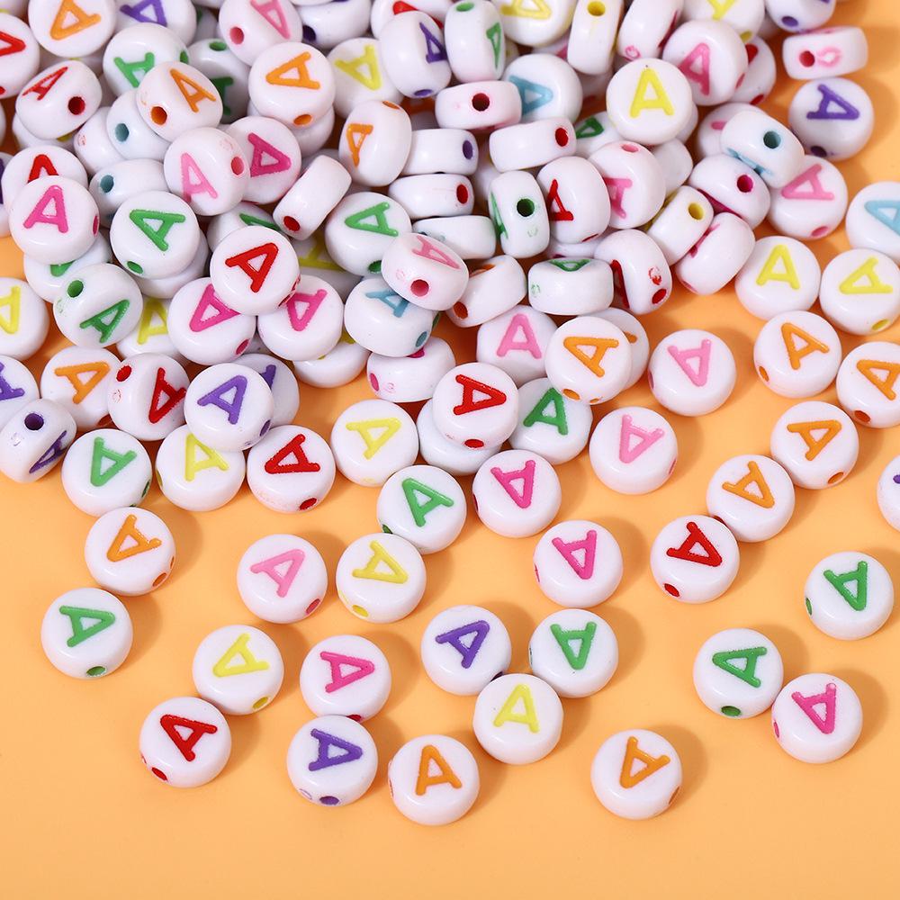 Alphabet Beads: Colorful A-Z Single Letter Round Beads for DIY Jewelry – Flat, White Background, Straight Hole for Stringing Phone Chains & More